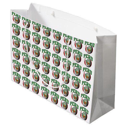 ペルーのサッカーボールの旗 ラージペーパーバッグ (裏面アングル)