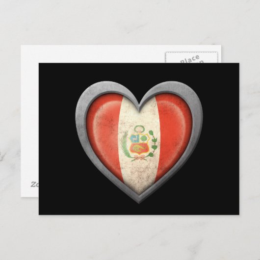 ペルーのハート国旗と金属効果 ポストカード (正面/裏面)