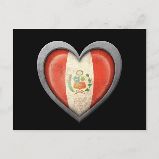 ペルーのハート国旗と金属効果 ポストカード (正面)