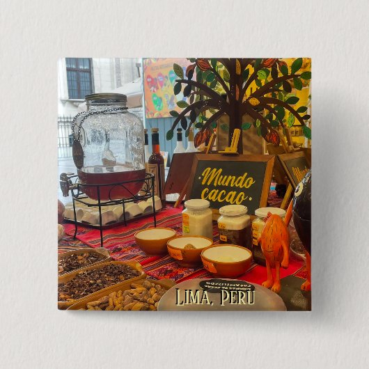 ペルーのリマにあるチョコレートティー 缶バッジ (正面)