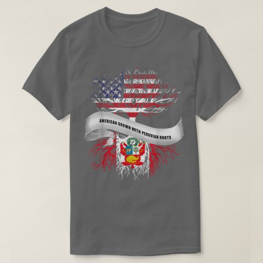 ペルーのルーツで育った米国の国旗T型  Tシャツ (デザイン正面)