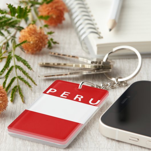 ペルーの国旗の記号の名前の文字 キーホルダー (正面右)