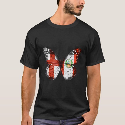 ペルーの国旗 イングリッシュ・バタフライ Tシャツ (正面)