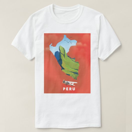 ペルーの地図図解入りの、写真付きの旅行ポスター Tシャツ (デザイン正面)
