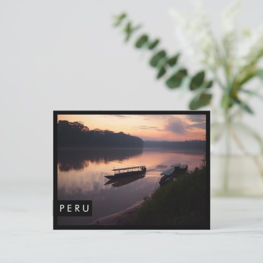 ペルーの川の熱帯雨林の黒いエッジ葉書 ポストカード (スタンド正面)