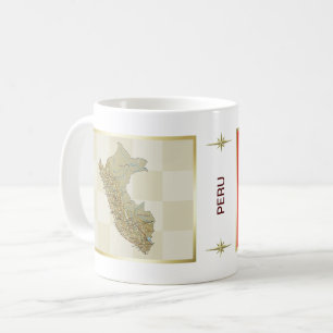 ペルーの旗 + 地図のマグ コーヒーマグカップ
