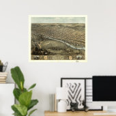 ペルーインディアナ1868アンティークパノラママップ ポスター (ホームオフィス)