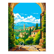 ペルージャイタリアヴィンテージ旅行イラストレーション