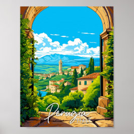 ペルージャイタリアヴィンテージ旅行イラストレーション ポスター
