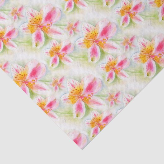 ペルーユリのアルストロメリア属の水彩画のティッシュペーパー 薄葉紙 (詳細)