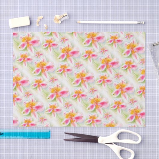 ペルーユリのアルストロメリア属の水彩画のティッシュペーパー 薄葉紙 (クラフト)