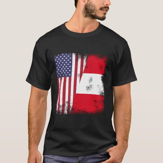 ペルー国旗とアメリカ Usa 半分ずつ ヴィンテージ ペルー アメリカ お土産 Tシャツ (正面)