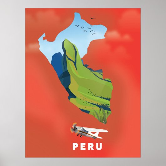 ペルー地図 イラスト入り旅行ポスター ポスター (正面)