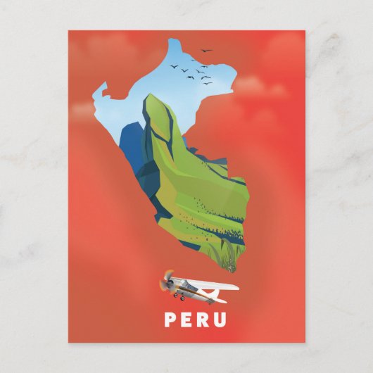 ペルー地図 イラスト入り旅行ポスター ポストカード (正面)