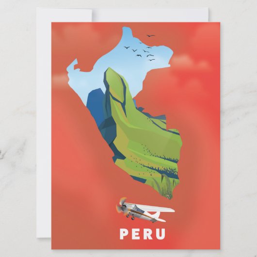 ペルー地図 イラスト旅行ポスター 招待状 (正面)