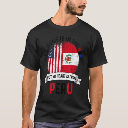 ペルー系アメリカ人の愛国者ハートはペルー国旗から Tシャツ (正面)
