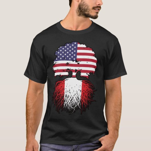 ペルー系アメリカ合衆国ペルー系アメリカ合衆国ツリールーツ国旗 Tシャツ (正面)