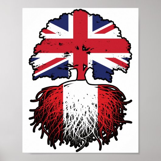 ペルー英国ペルー国旗Tree Roots Flag ポスター (正面)