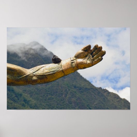 ペルー、カルジェンテス、パチャクティ像の腕の鳩 ポスター (正面)