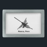 ペルー,ハミングバードナスカ 長方形ベルトバックル<br><div class="desc">有名なナスカのラインのハミングバードの黒と文字。写真はペルーのナスカ砂漠。</div>