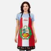 ペルー、ペルー国旗のシェフキッチン エプロン (着用した状態)