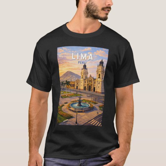 ペルー リマ イラスト 旅行 アート ヴィンテージ Tシャツ (正面)