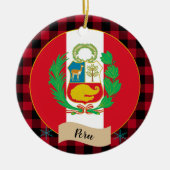 ペルー、レッドバッファロー・プレイド&ペルー国旗 セラミックオーナメント (正面)