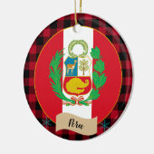 ペルー、レッドバッファロー・プレイド&ペルー国旗 セラミックオーナメント (左)