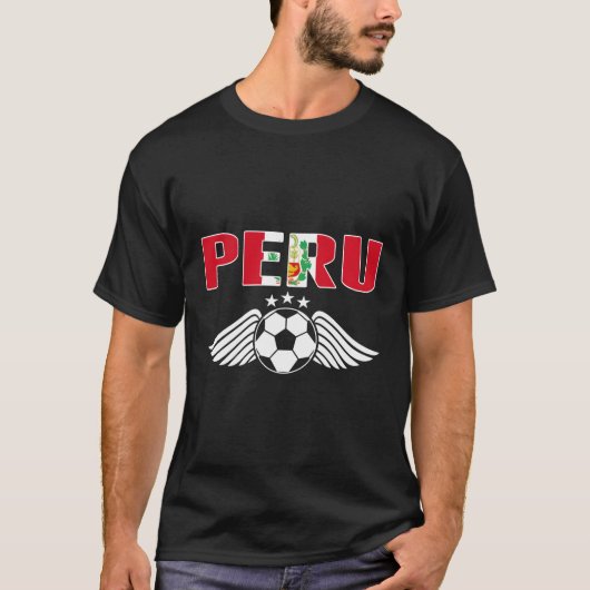 ペル誇りを持ったサッカーファンジャージーペルー国旗Footba Tシャツ (正面)