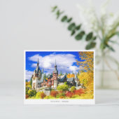 ペレス城、ルーマニアの有名な秋の風景 シーズンポストカード (スタンド正面)