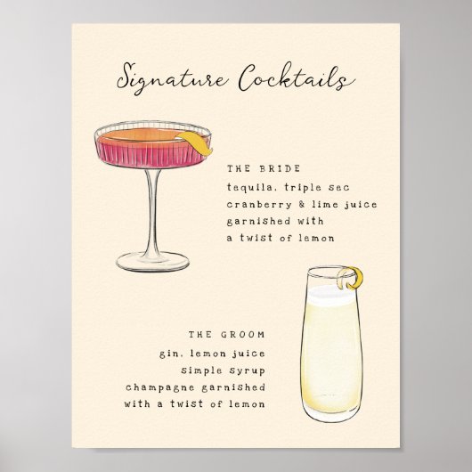 ペンとインクお洒落手書きカクテル記号 ポスター (正面)