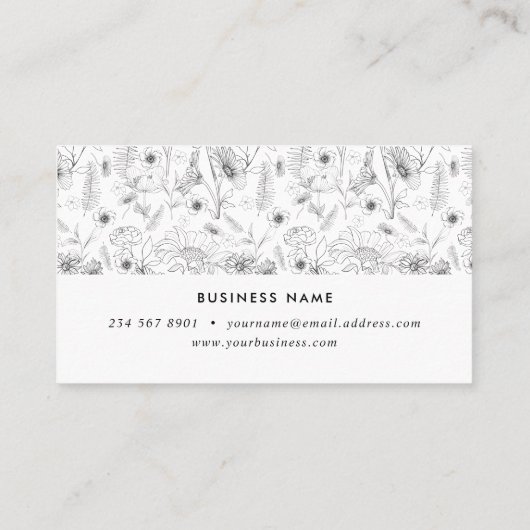 ペンとインクのデイジーとバラの花 名刺 (裏面)