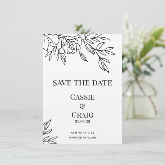 ペンとインクのバラ結婚式の日付を保存 招待状 (スタンド正面)