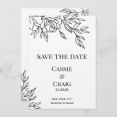 ペンとインクのバラ結婚式の日付を保存 招待状 (正面/裏面)