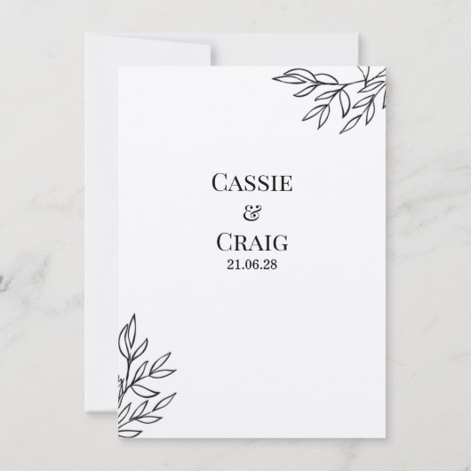 ペンとインクのバラ結婚式の日付を保存 招待状 (裏面)