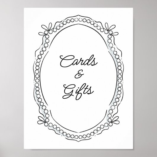 ペンとインクのリボンと真珠のカードのギフトサイン ポスター (正面)