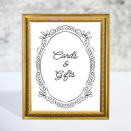 ペンとインクのリボンと真珠のカードのギフトサイン ポスター