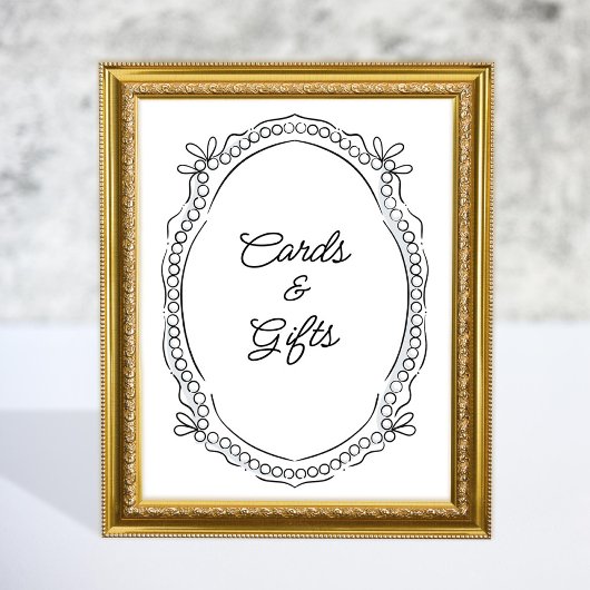 ペンとインクのリボンと真珠のカードのギフトサイン ポスター