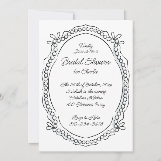 ペンとインクのリボンと真珠の代替文字 招待状 (正面)