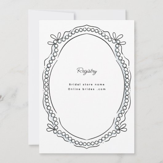 ペンとインクのリボンと真珠の代替文字 招待状 (裏面)