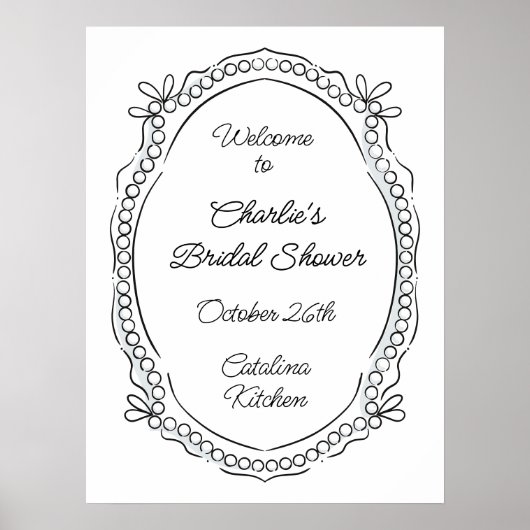 ペンとインクのリボンと真珠ウェルカムサイン ポスター (正面)