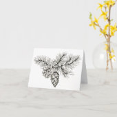 ペンとインクの松ぼっくり、オリジナルのイラストプリント カード (黄色い花)