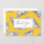 ペンとインクの蝶のパターン黄色の背景 サンキューカード (正面/裏面)