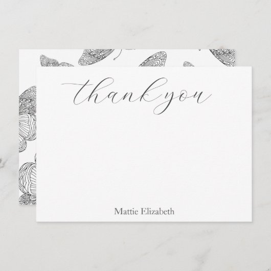 ペンとインクの蝶のパターン サンキューカード (正面/裏面)