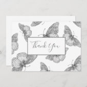 ペンとインクの蝶のパターン サンキューカード (正面/裏面)