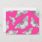 ペンとインクの蝶パターン熱いピンク背景 サンキューカード (裏面)