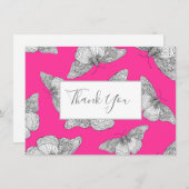 ペンとインクの蝶パターン熱いピンク背景 サンキューカード (正面/裏面)