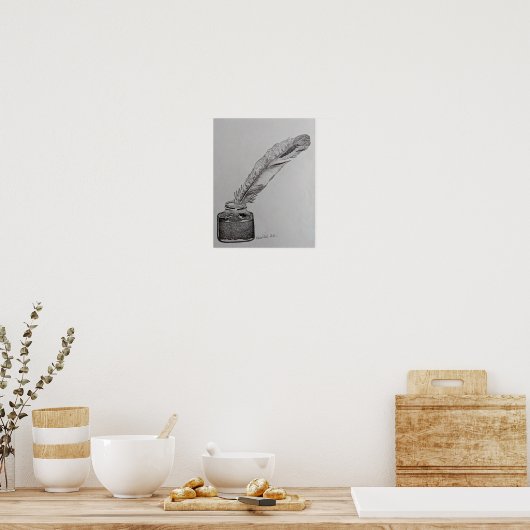 ペンとインク、羽とインク結婚、羽ペン ポスター (キッチン)