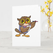 ペンとメモを持つ秘書としてのフクロウ カード (黄色い花)