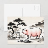 ペンと庭のコンテンツピッグの墨絵 シーズンポストカード (正面/裏面)